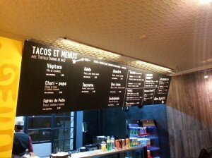 Panneau menu du Amigo Taco